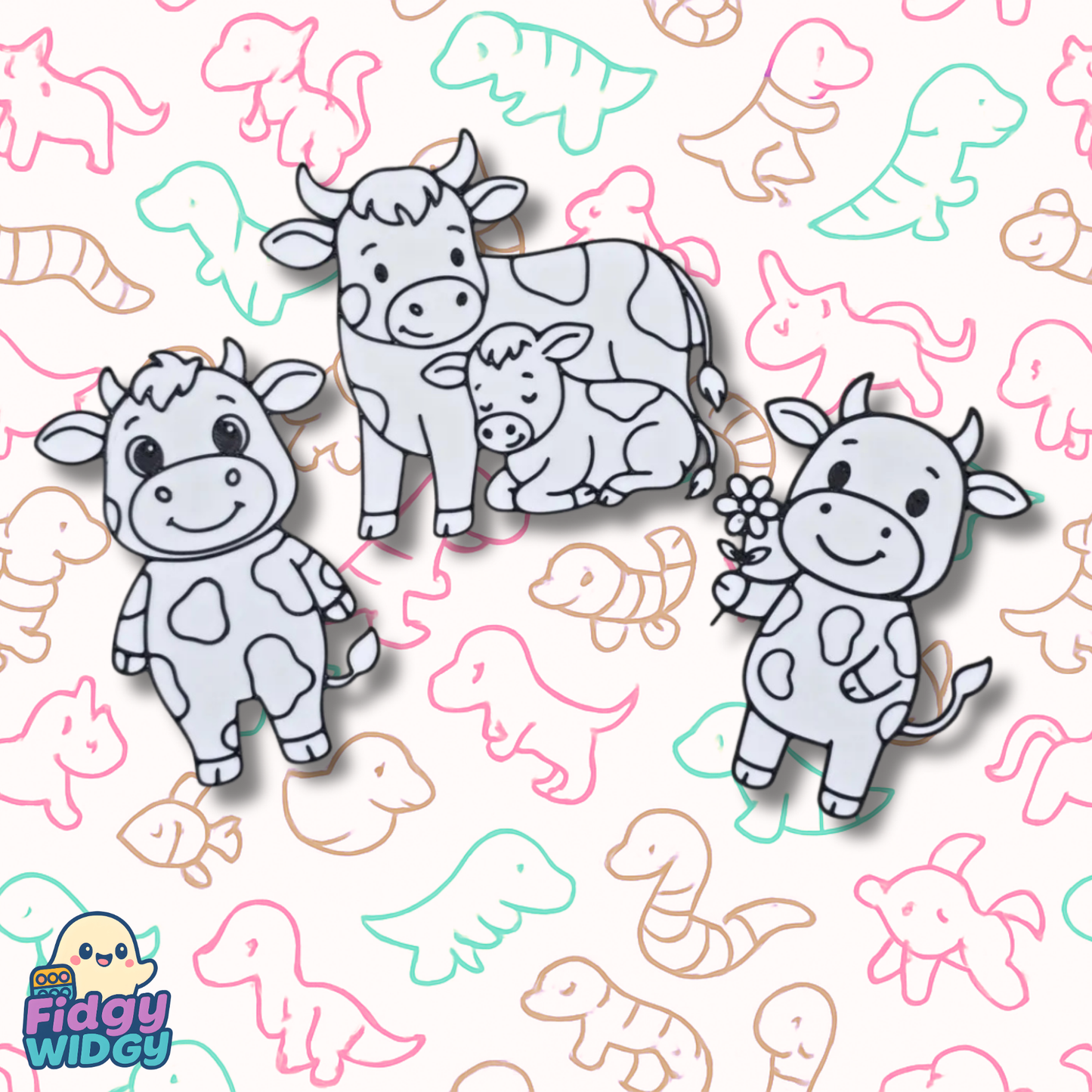 Cute Cows Colouring Set — 3D Printed Farm Friend Colouring Panel