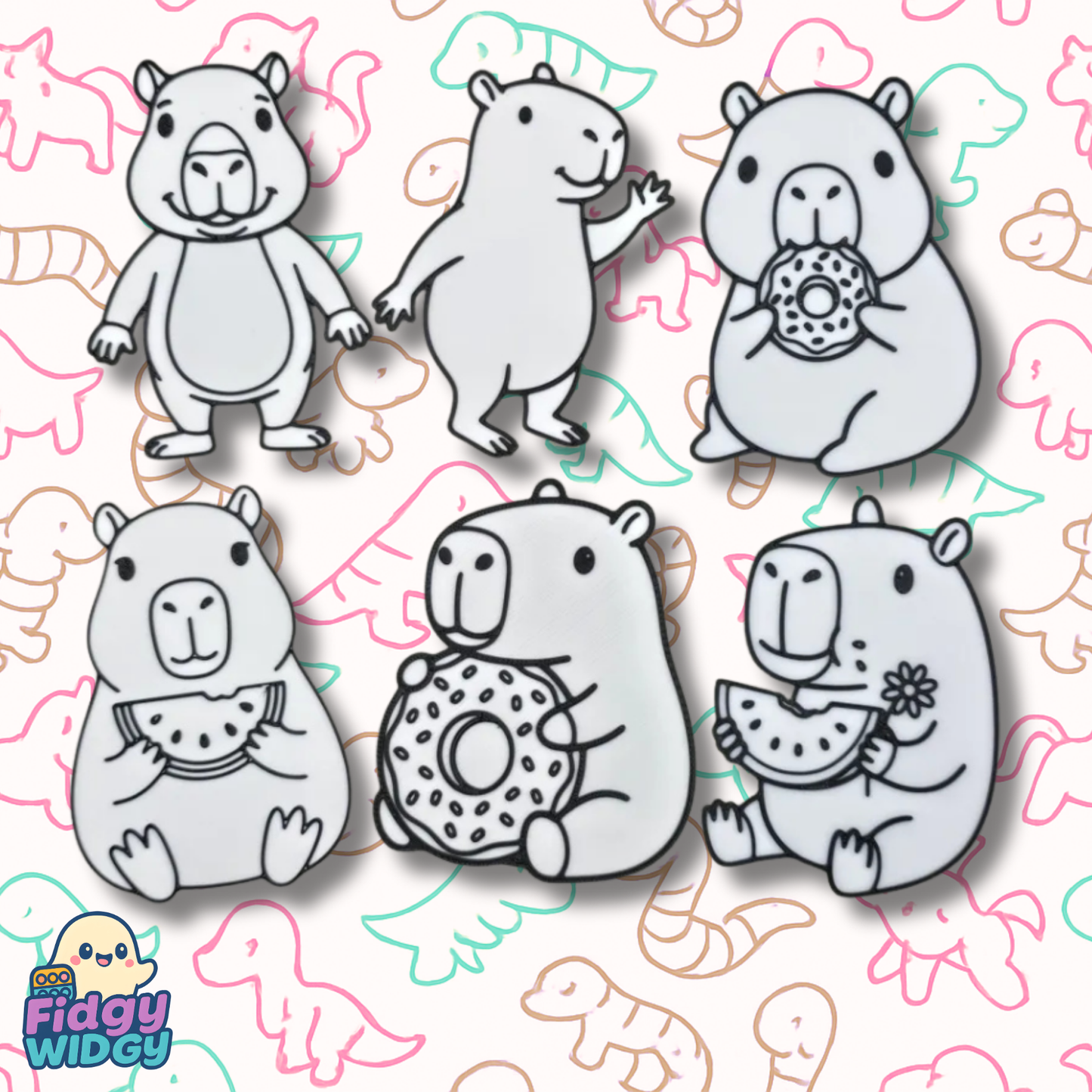 Capybara Colouring Set — 3D Printed Chubby Critter Panel