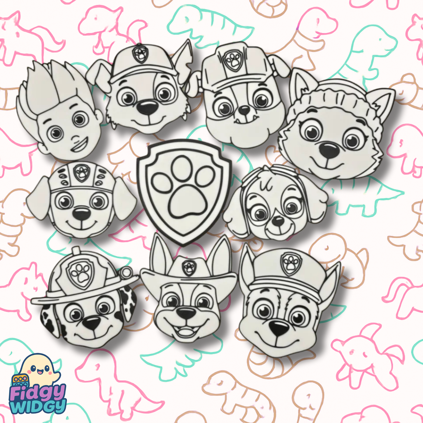 Dog Patrol Colouring Set 3 — 3D Printed Puppy Hero Badge Panel