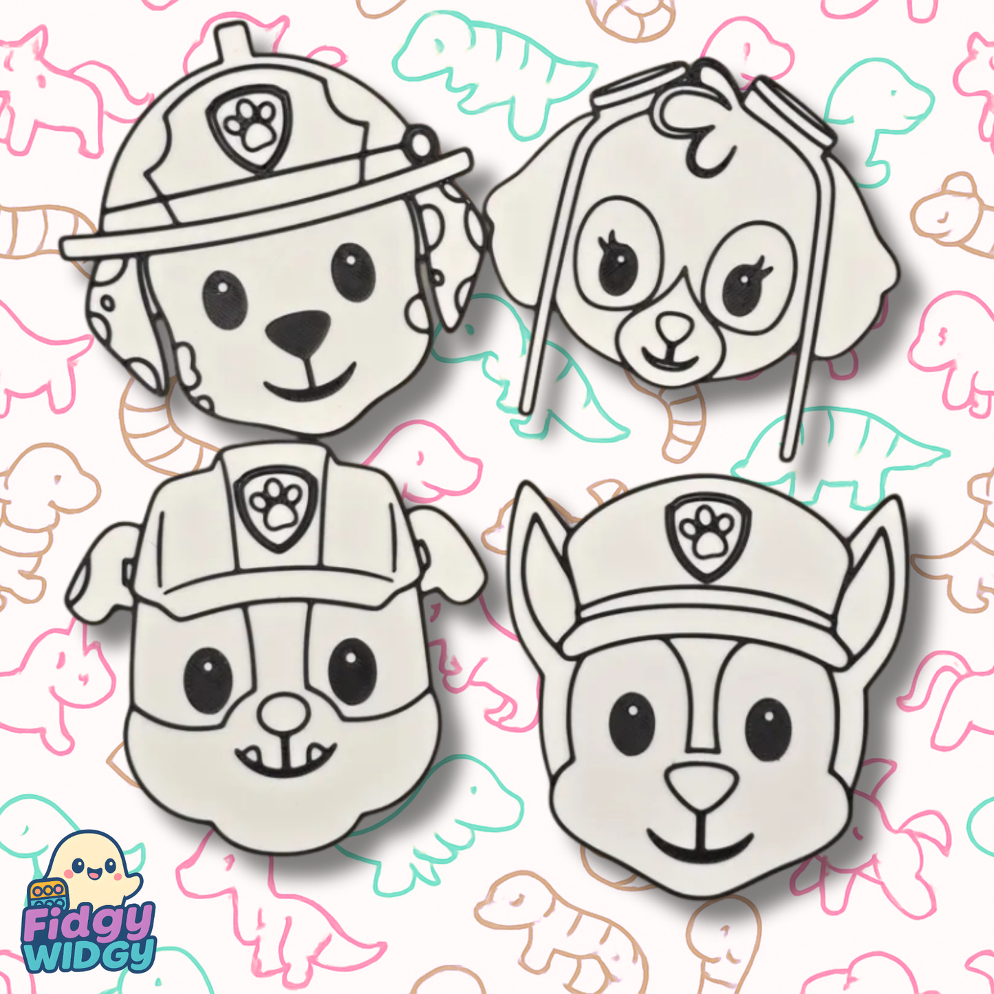 Dog Patrol Colouring Set 2 — 3D Printed Puppy Hero Portrait Panel