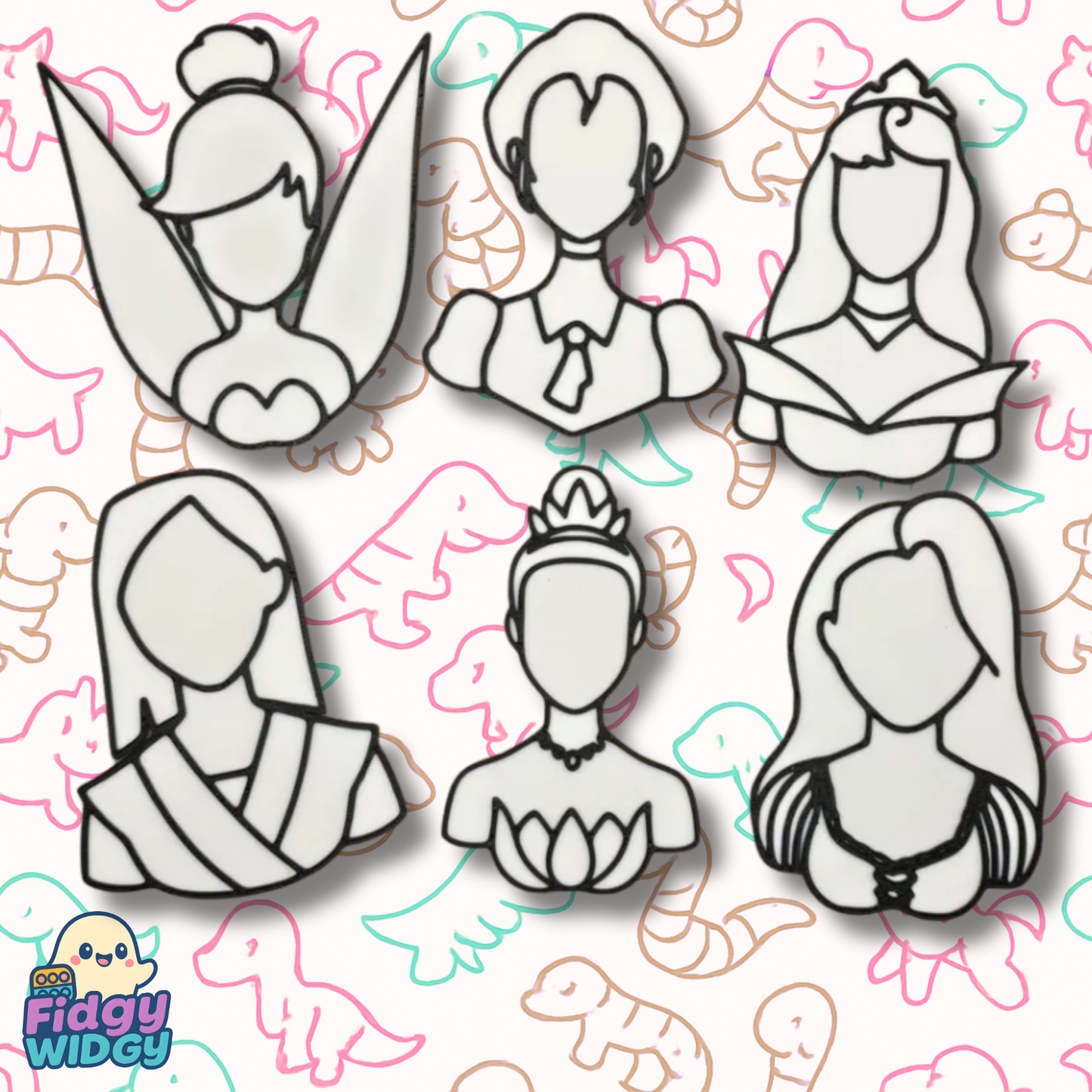 Princess Colouring Set 1 — 3D Printed Fairytale Heroine Panel