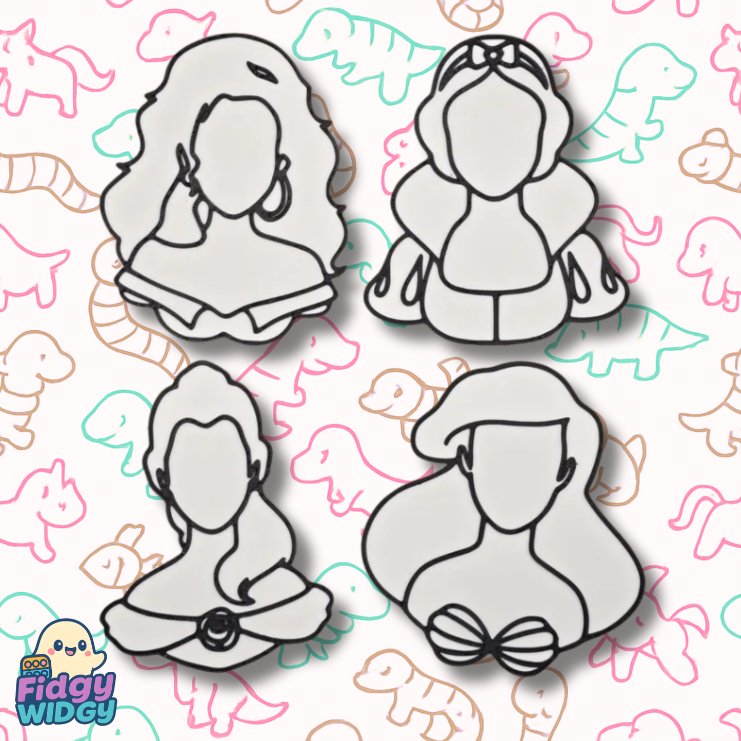 Princess Colouring Set 2 — 3D Printed Fairytale Heroine Panel