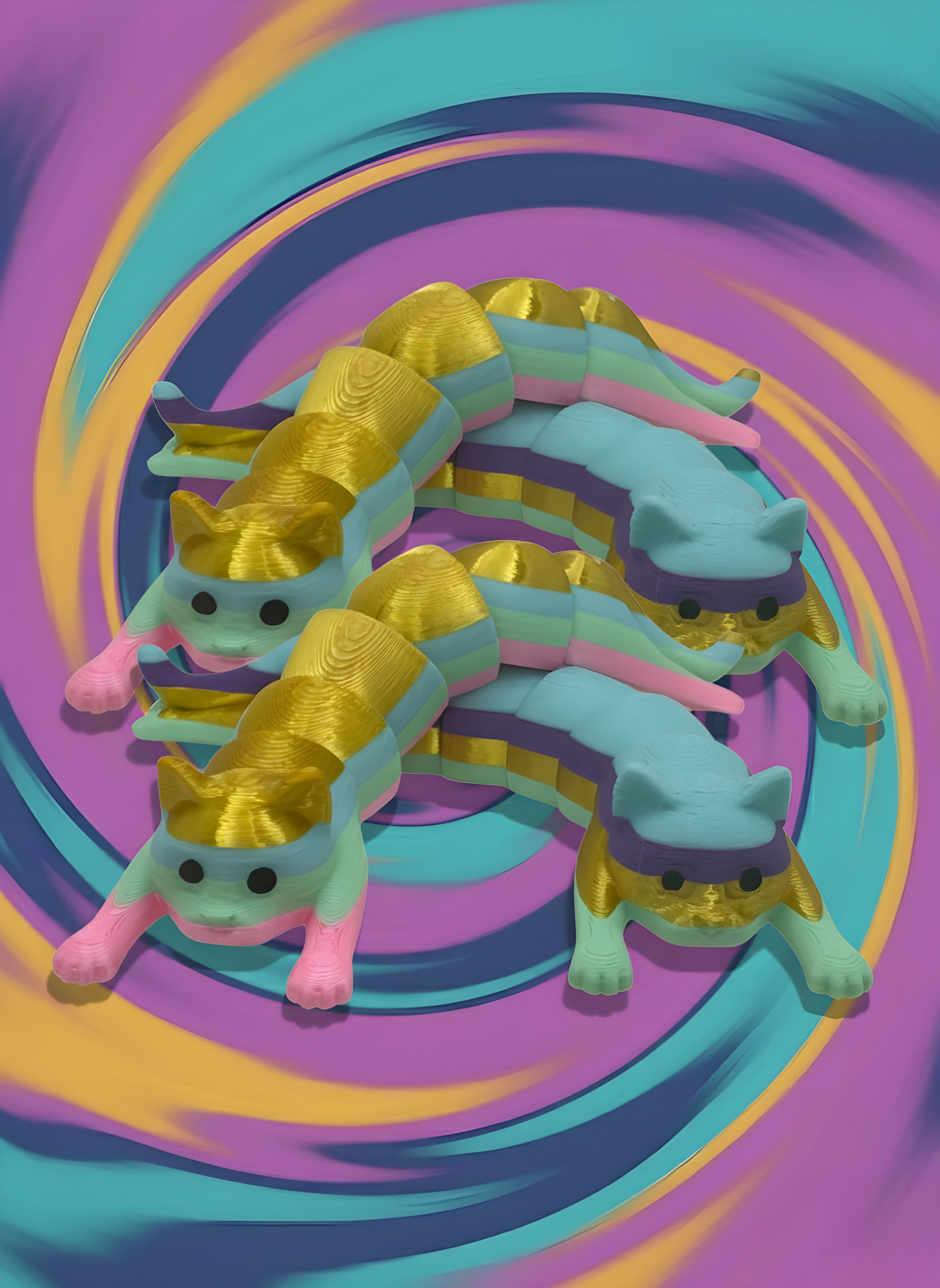Fidgy Widgy Long Cat – Rainbow 3D Printed Fidget Toy